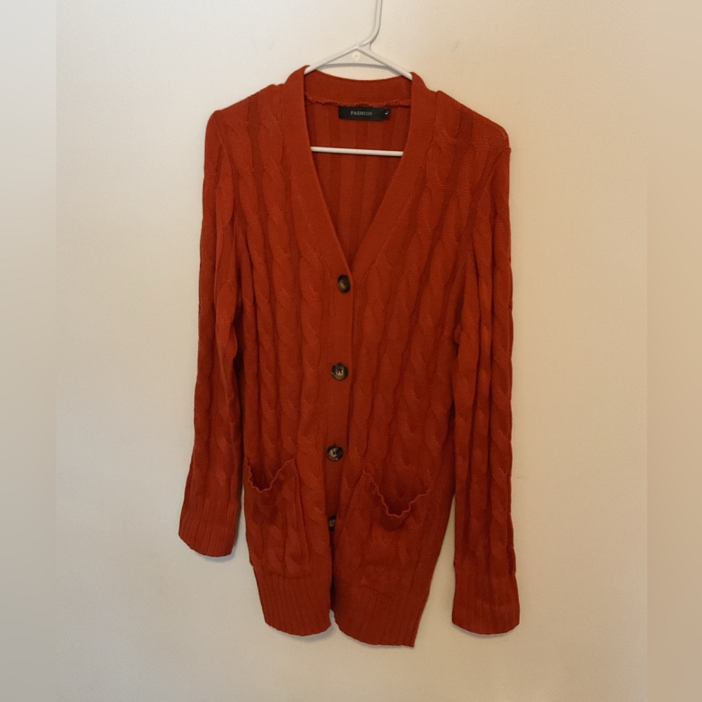 Vibrant Deeper Orange Cable Knit Cardigan